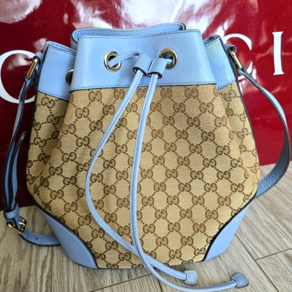 Gucci Monogram Calfskin Bucket Bag Blue